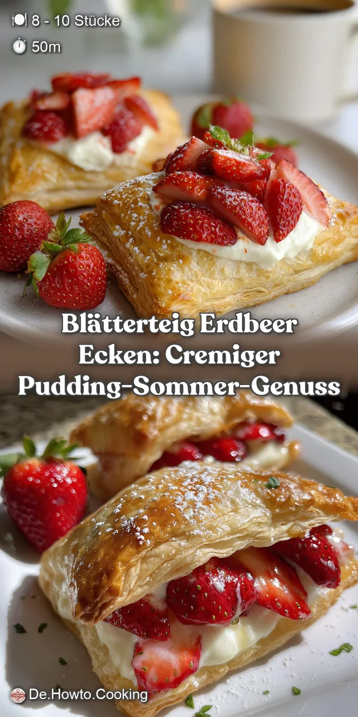 Bl&auml;tterteig Erdbeer Ecken: Cremiger Pudding-Sommer-Genuss