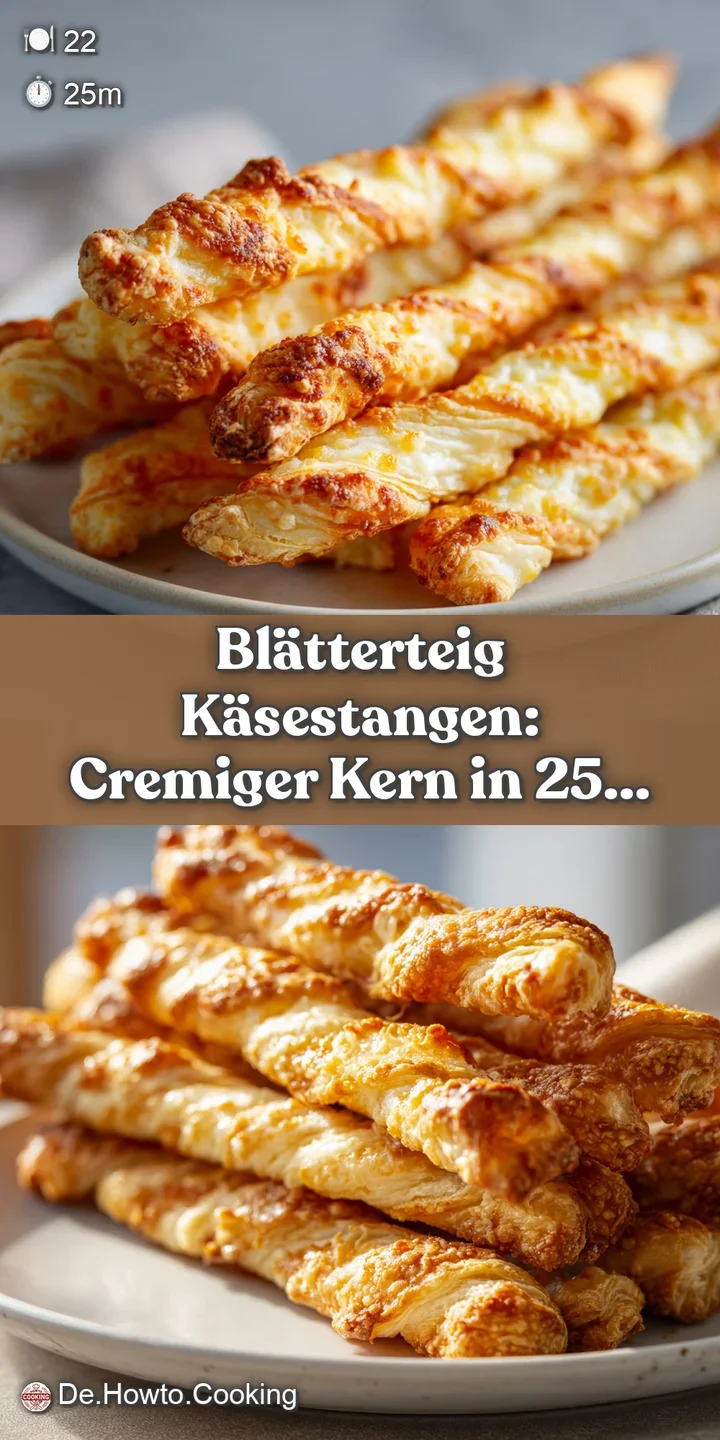 Close-up of a golden, flaky cheese straw, showcasing the melted cheese and herbs baked into the puff pastry; warm and invi...