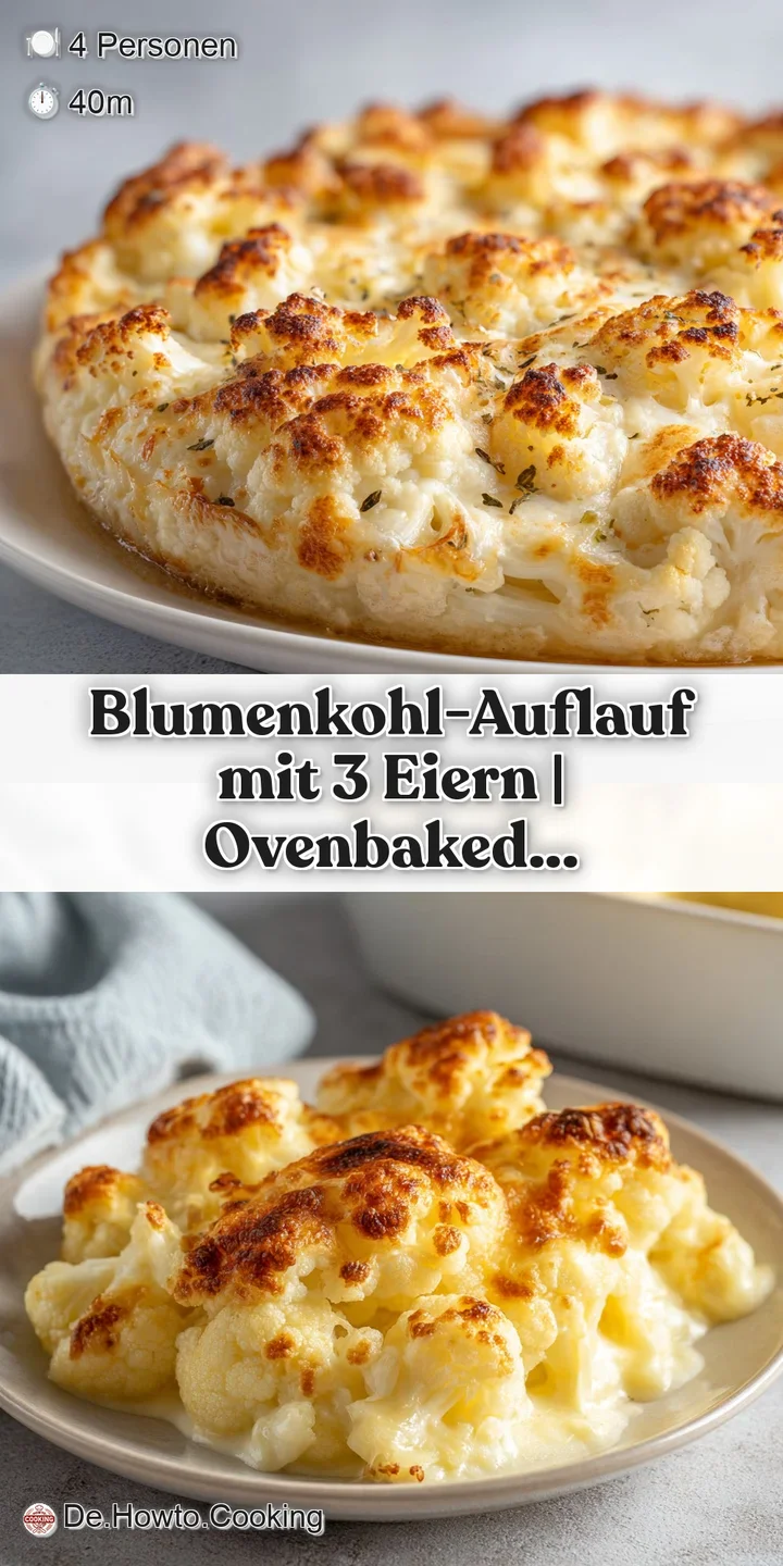 Nahaufnahme von zarten Blumenkohlr&ouml;schen in s&auml;miger wei&szlig;er Sauce unter einer knusprigen, goldgelben K&auml;seschicht.