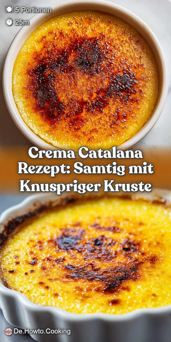 Close-up of rich, creamy Crema Catalana with crackled, burnt sugar crust. Steam rises enticingly, hinting at the warm dess...