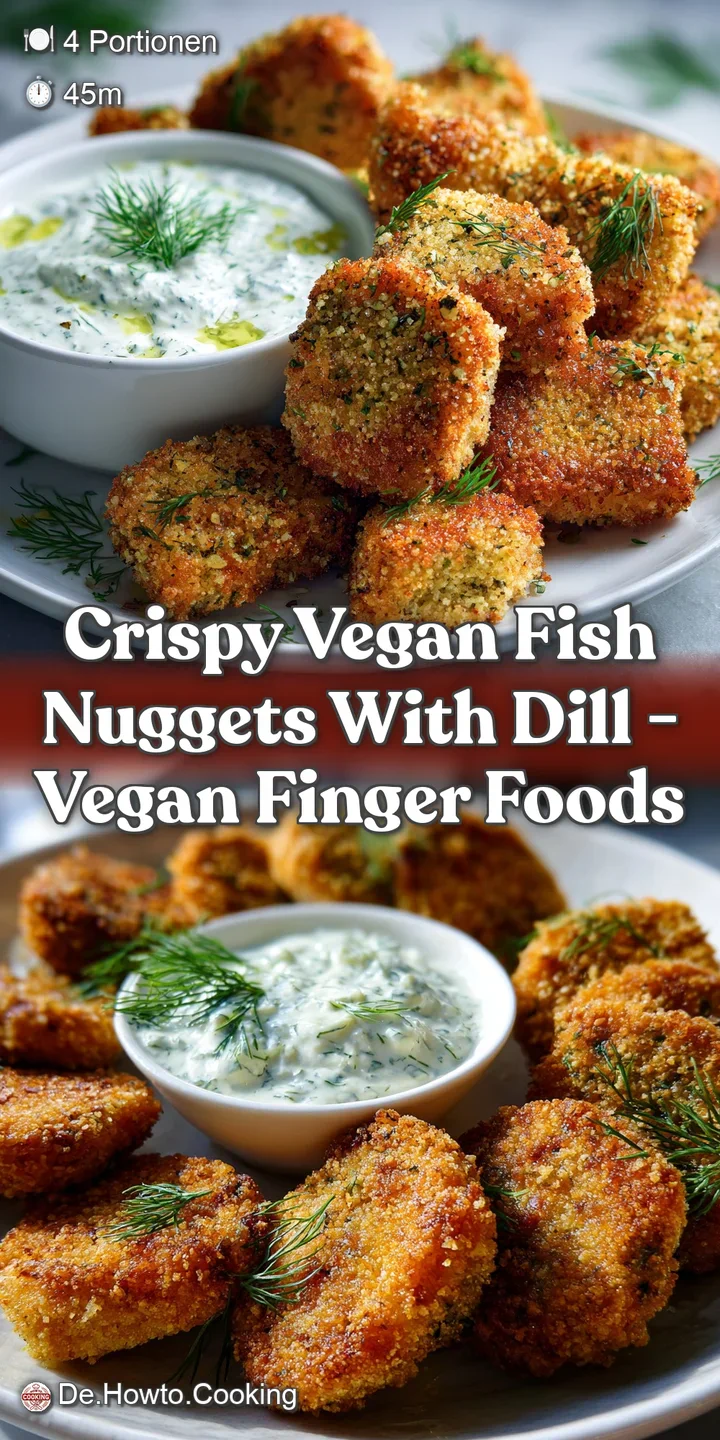 Close-up of a perfectly crisp vegan nugget, flecked with fresh dill, highlighting its flaky texture and golden-brown perfe...