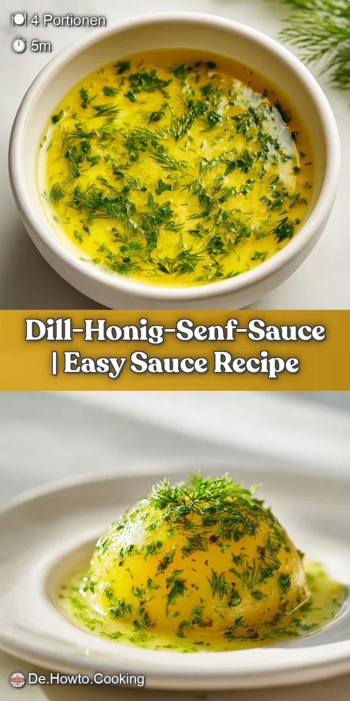 Nahaufnahme einer s&auml;migen, goldgelben Sauce mit feinen, gr&uuml;nen Dillst&uuml;ckchen und einer glatt gl&auml;nzenden Oberfl&auml;che.