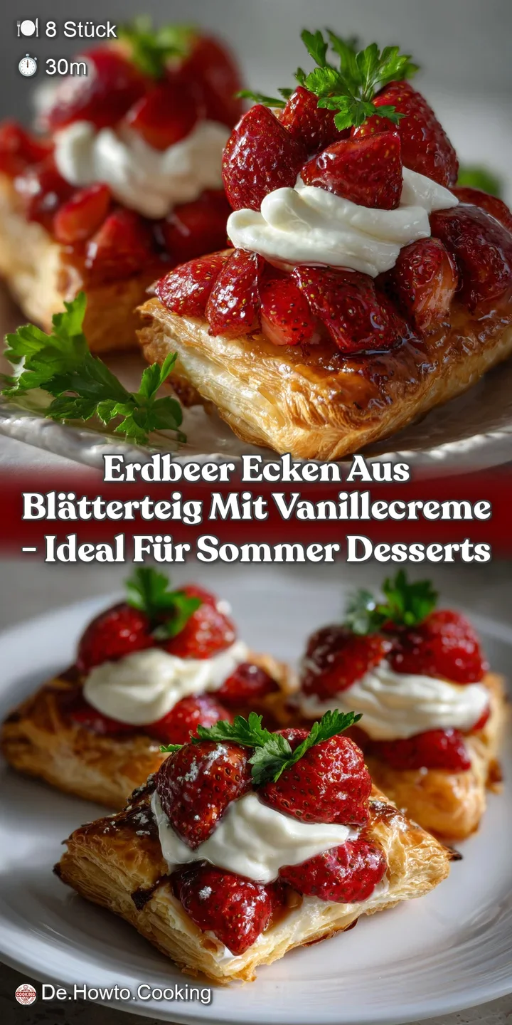 Erdbeer Ecken aus Bl&auml;tterteig mit Vanillecreme - Ideal f&uuml;r Sommer Desserts