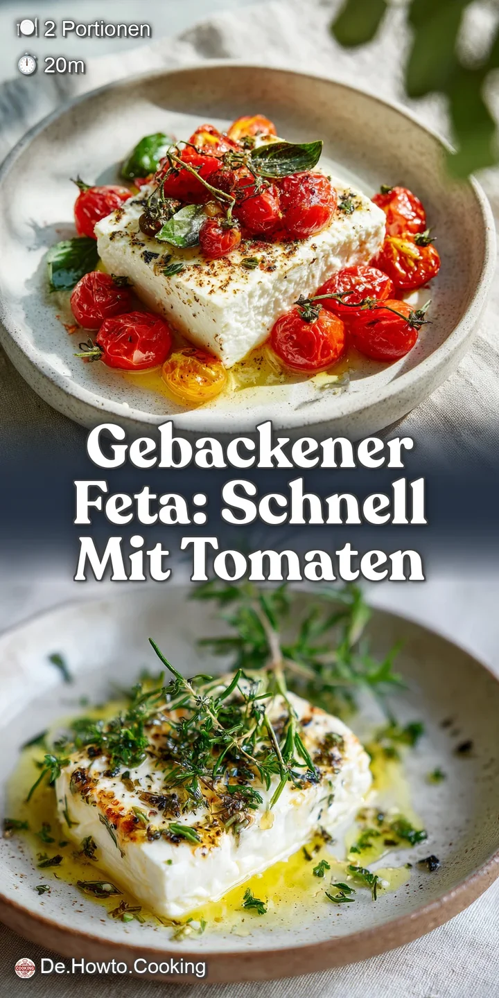 Close-up shot of warm, melty feta cheese mingling with juicy roasted tomatoes and fragrant herbs; a tempting appetizer or ...