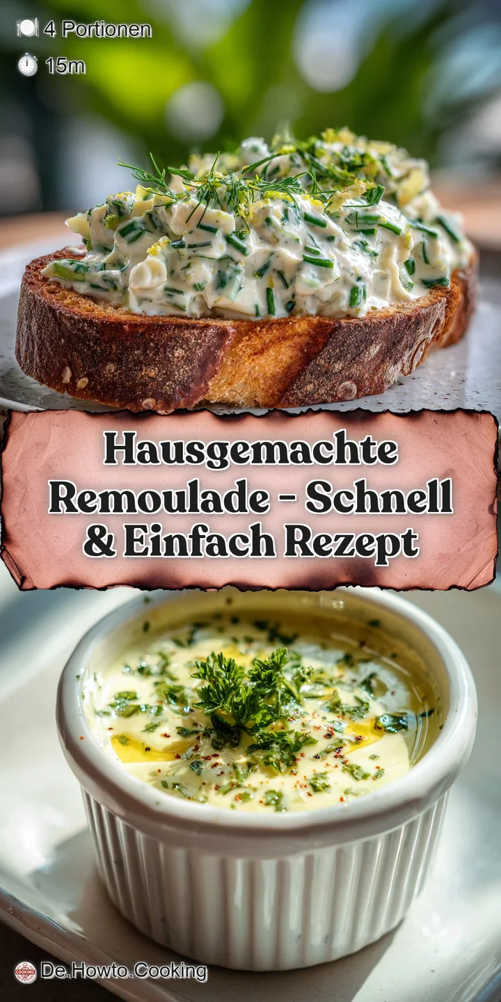 Close-up of thick, rich remoulade, showcasing fresh dill, pickles, and tiny vegetable pieces in a velvety sauce.