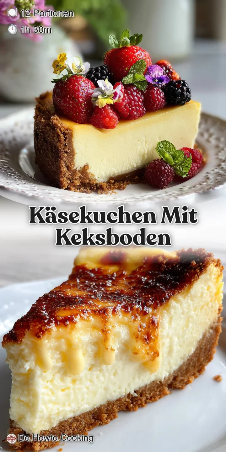 Close-up reveals a creamy, pale yellow cheesecake with a crumbled cookie crust. Soft shadows hint at a light, airy texture...