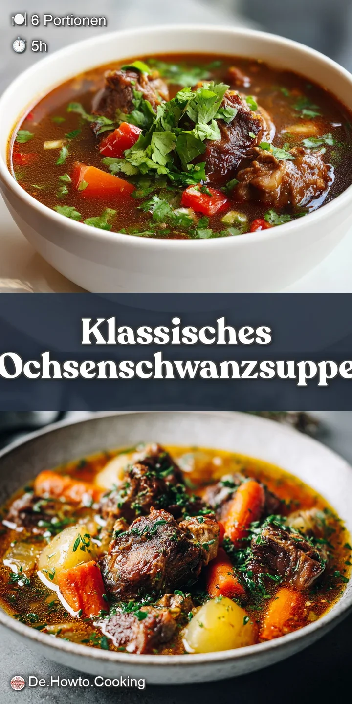 Close-up of savory oxtail soup, steam rising, rich with visible broth and tender meat, glistening with flavorful oils.