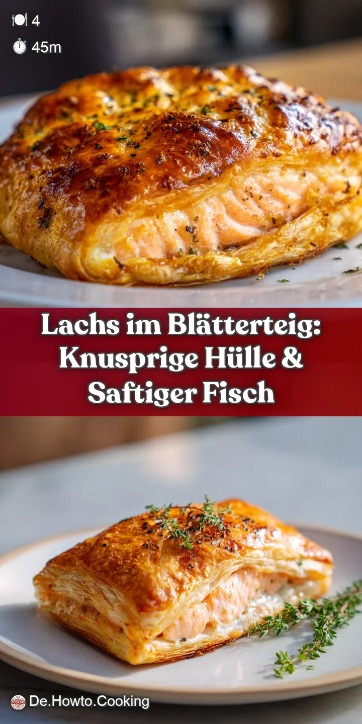 Close-up of perfectly baked puff pastry, yielding to reveal succulent salmon within, steam rising gently from the flaky cr...