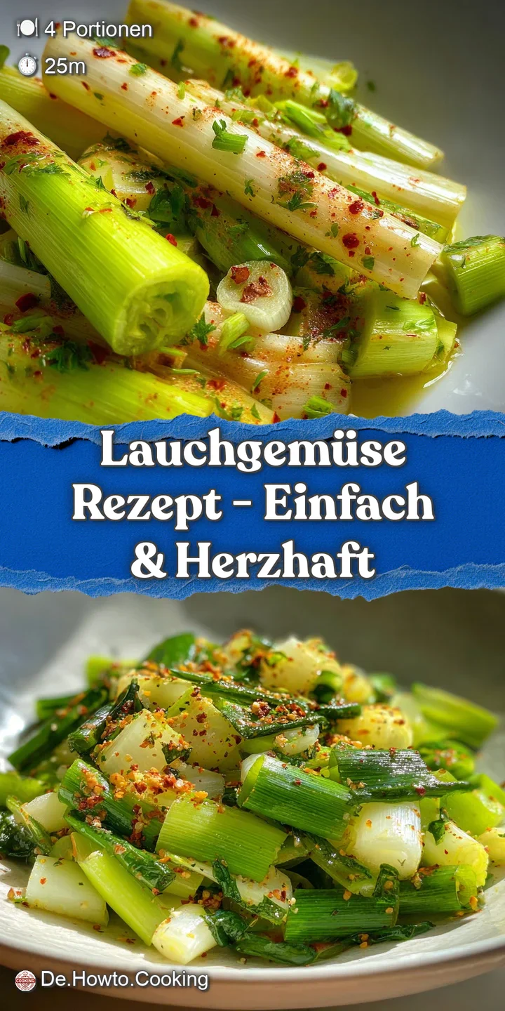 Close-up of vibrant leek and vegetable dish. Creamy sauce glistens, showing fresh herbs and browned texture details.