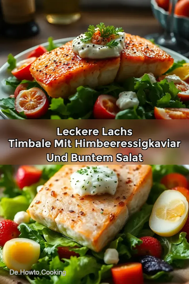 Leckere Lachs Timbale mit Himbeeressigkaviar und buntem Salat