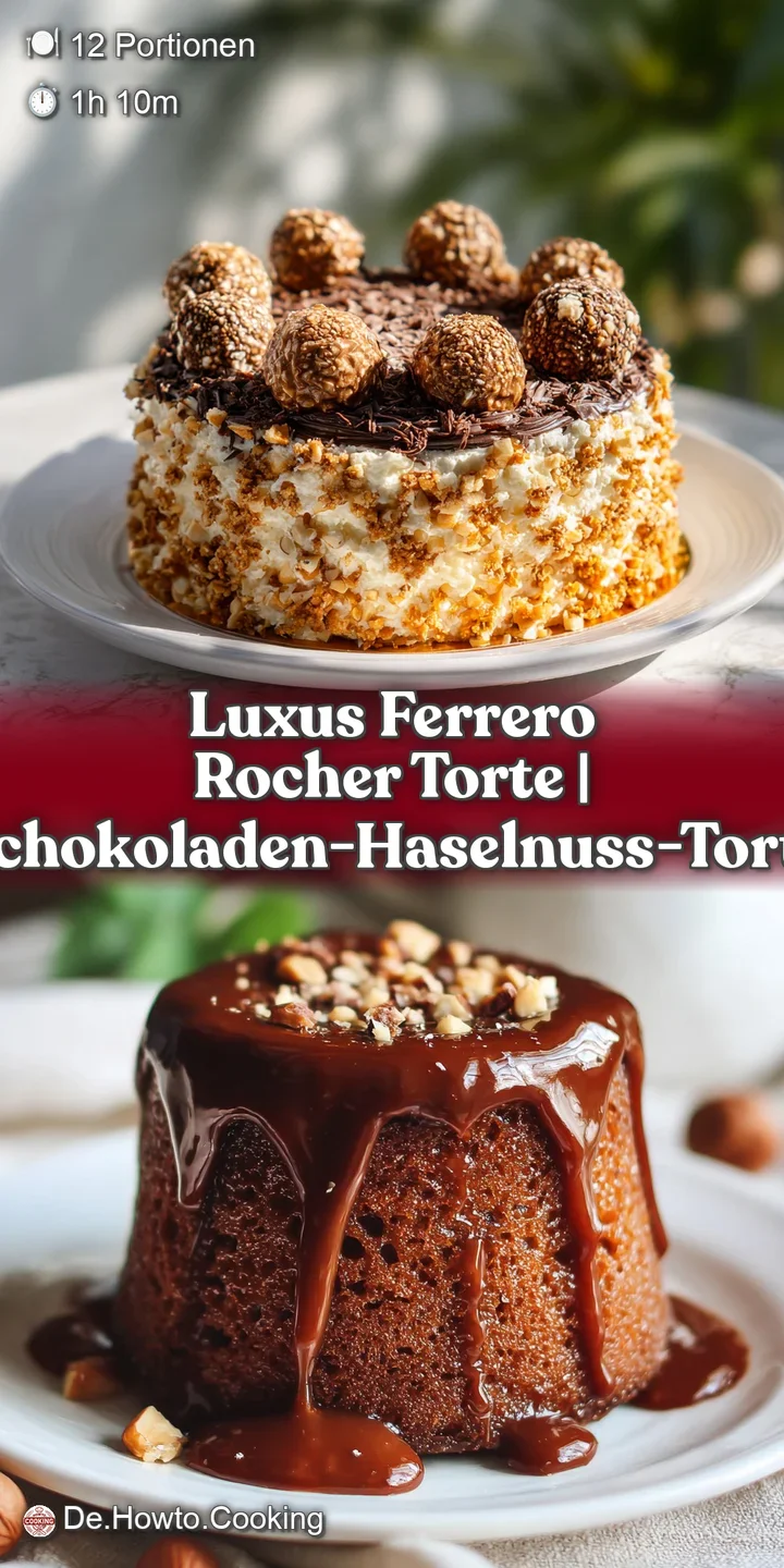 Close-up of a Ferrero Rocher torte slice, revealing smooth chocolate, crunchy nuts, and creamy layers. Indulgent and tempt...