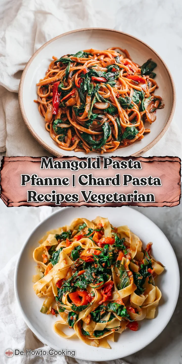 Close-up of tender pasta strands intertwined with bright green swiss chard, glistening in a rich, savory sauce.