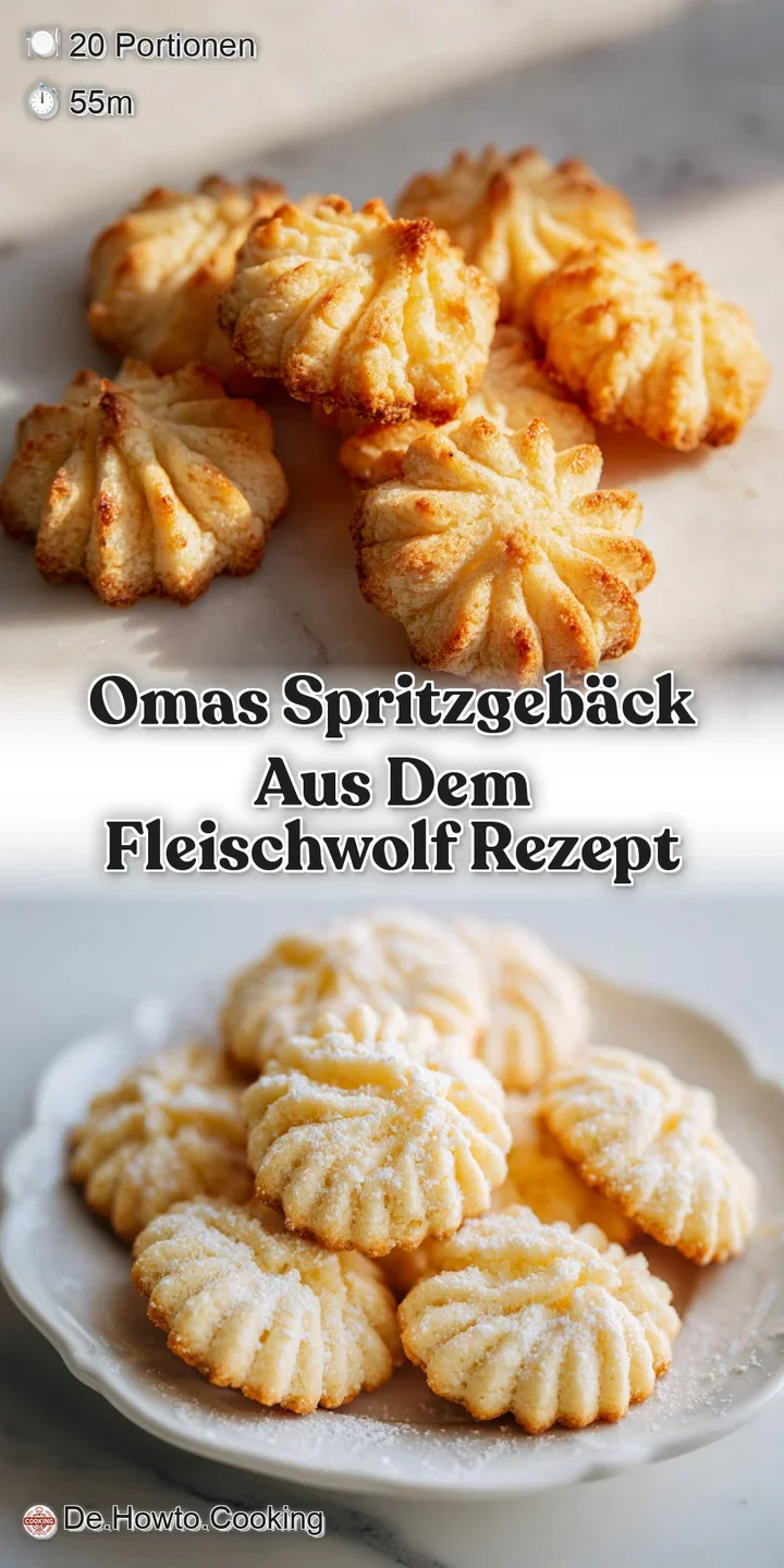 Close-up of a buttery Spritzgeb&auml;ck cookie, revealing its delicate texture and slightly cracked surface. A sugary, melt-in-...
