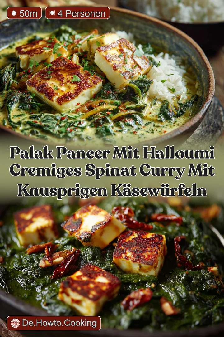 Palak Paneer mit Halloumi Cremiges Spinat Curry mit knusprigen K&auml;sew&uuml;rfeln