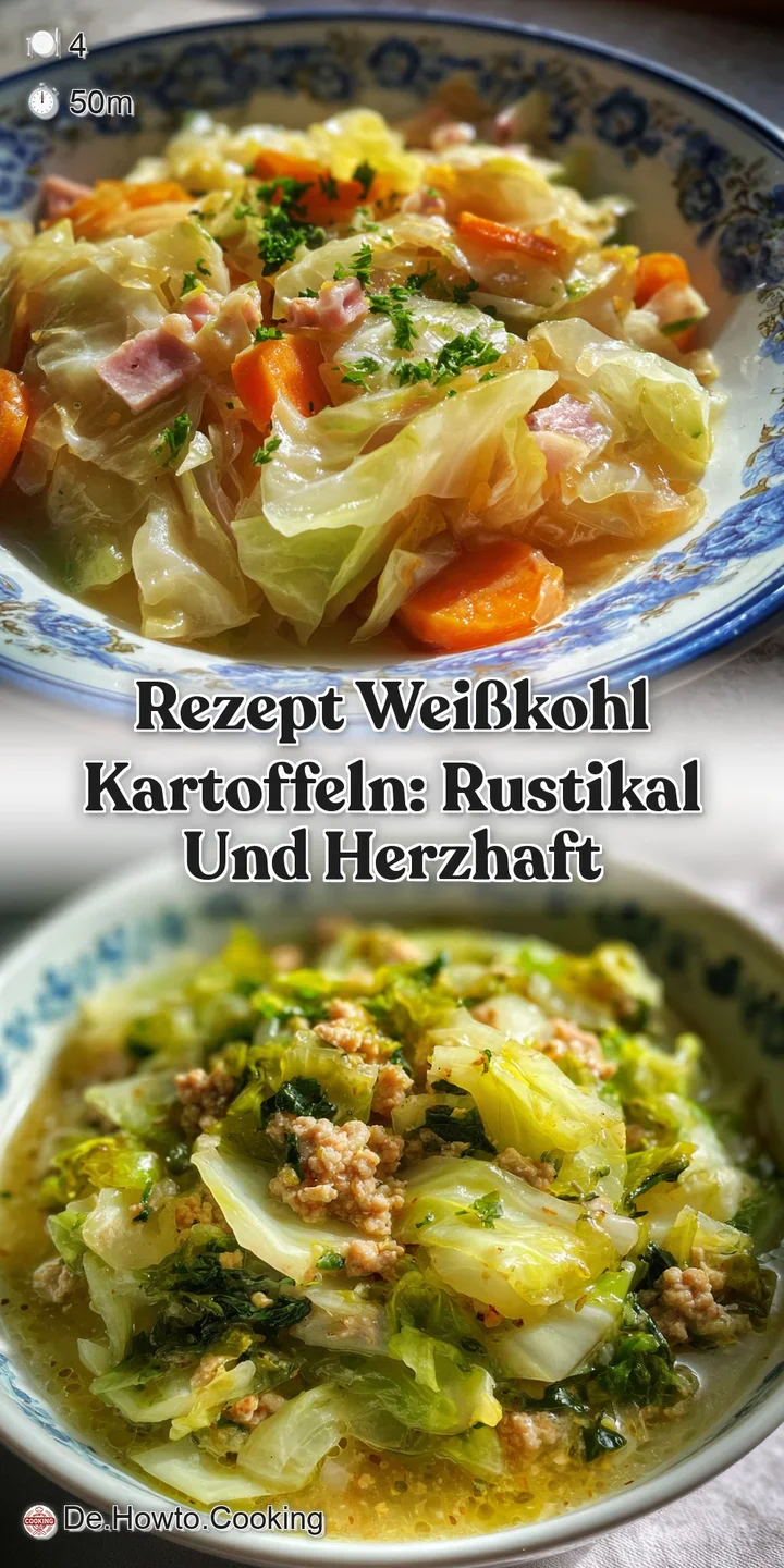 Close-up of a spoonful of simmering potato and cabbage. The rich broth coats tender vegetables; steam rises, hinting at wa...