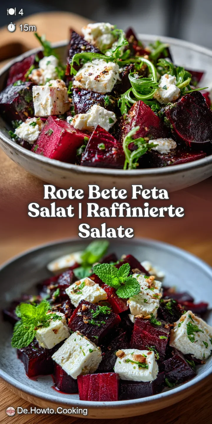 Close-up of a vibrant beet salad; earthy beets, salty feta, and vibrant greens glisten, hinting at fresh, bright flavors.
