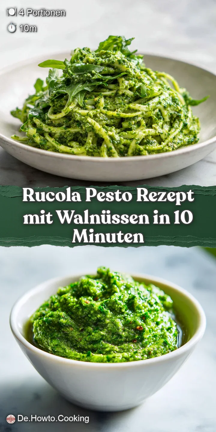 Close-up of bright green rucola pesto clinging to pasta. Hints of oil and visible textures of nuts & greens. So appetizing!