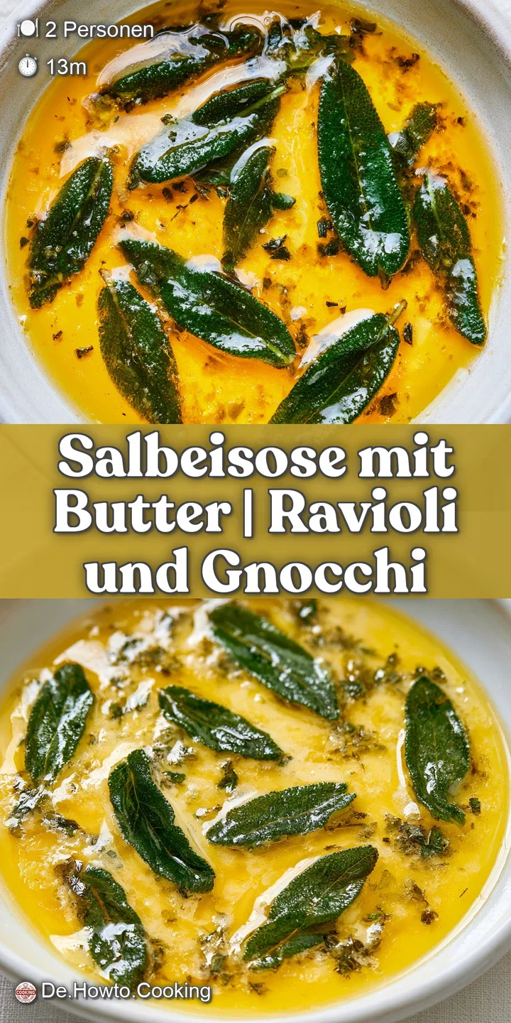 Nahaufnahme von schmelzender, goldener Butter und knusprig-gr&uuml;nen Salbeibl&auml;ttern mit feinen Luftbl&auml;schen im Detail.