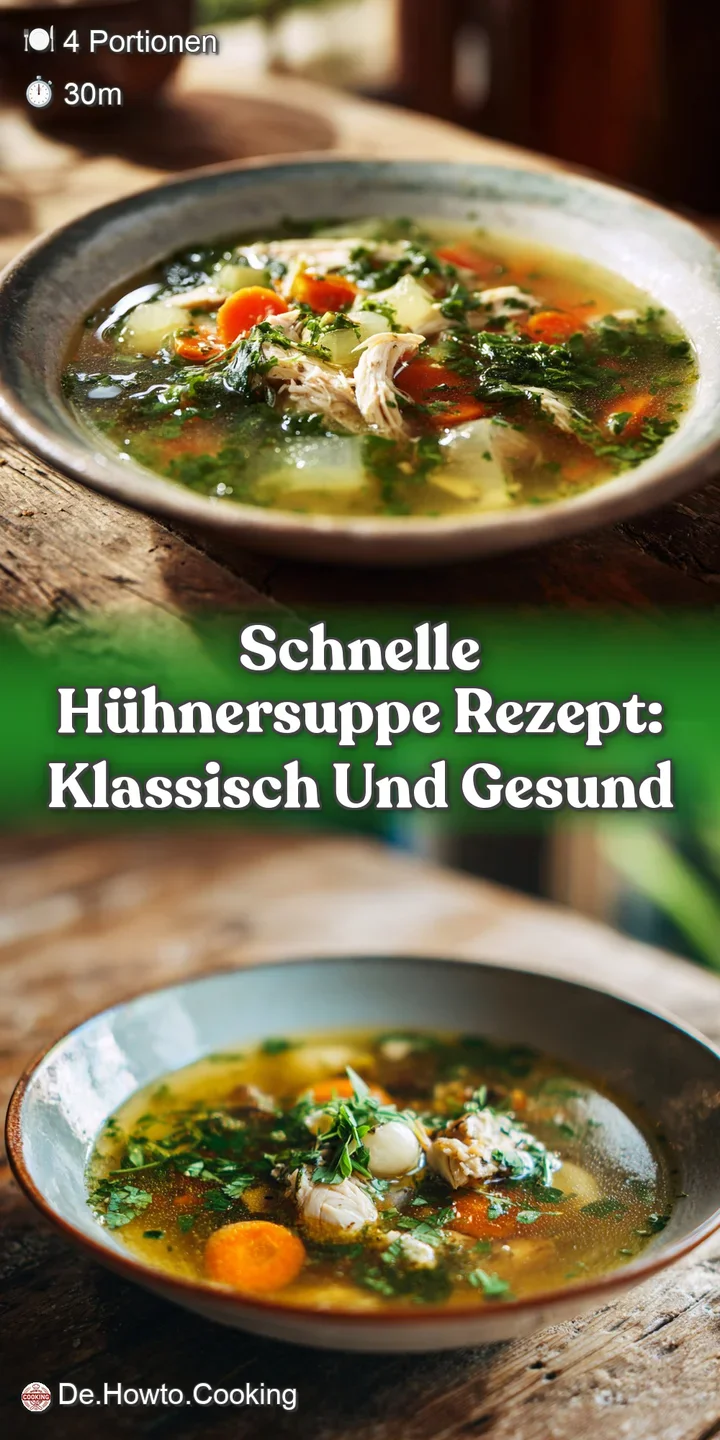 Close-up shot of glistening chicken soup, showcasing the rich broth and tender chicken pieces nestled amongst colorful veg...