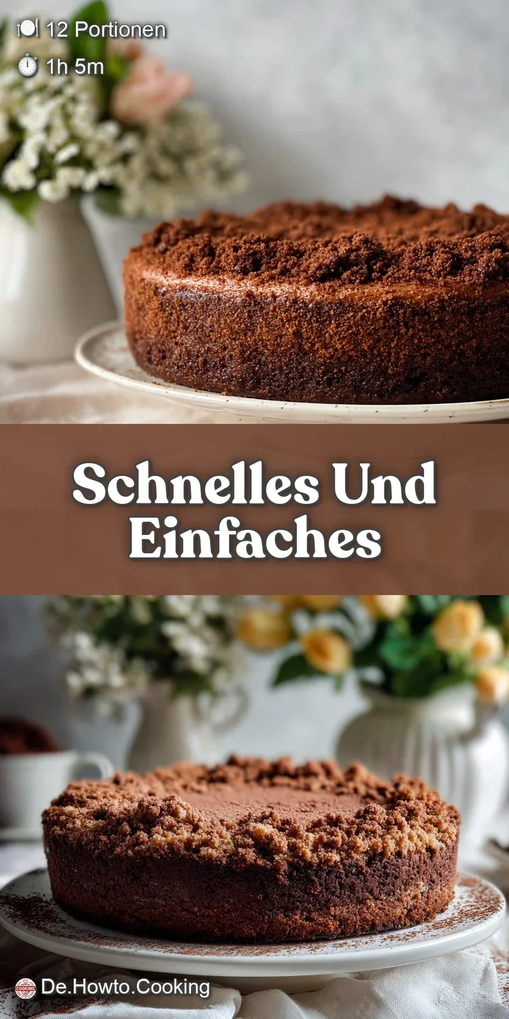 Close-up of chocolate streusel cake: a mix of crunchy, buttery crumbs and moist chocolate. Light reflects off the streusel...