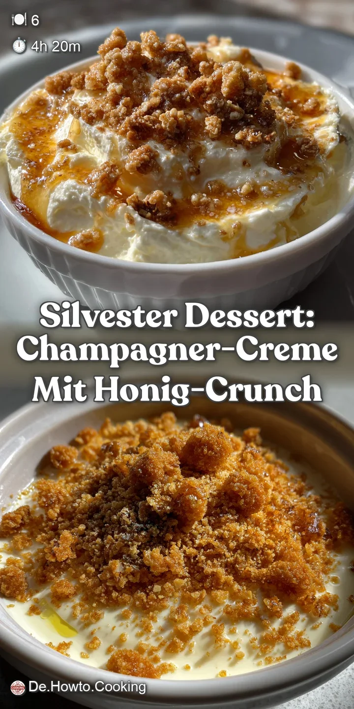 Close-up of creamy, ivory-colored champagne dessert with bubbles, topped with ruby-red raspberries and a hint of gold shim...