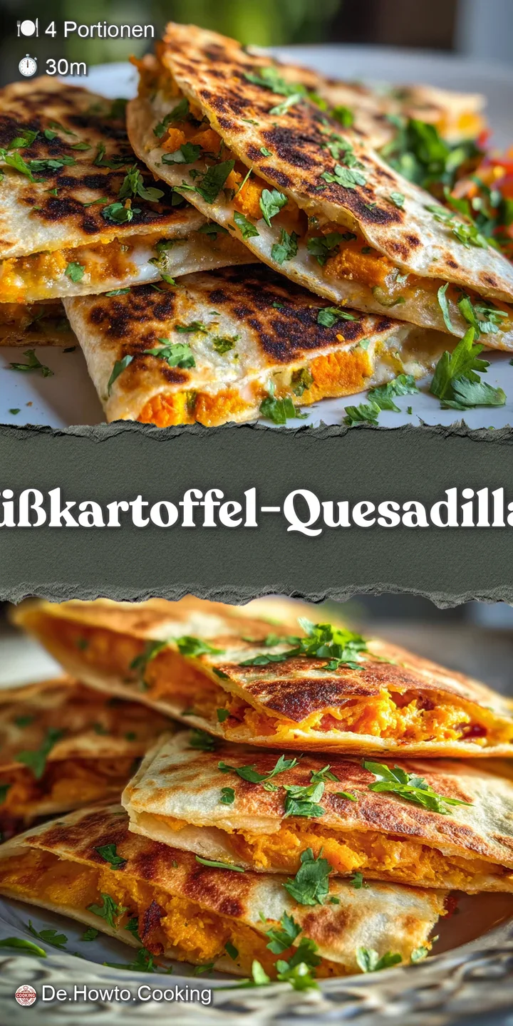 Close-up reveals a warm sweet potato quesadilla with a soft, golden exterior and a tempting, cheesy filling bursting with ...