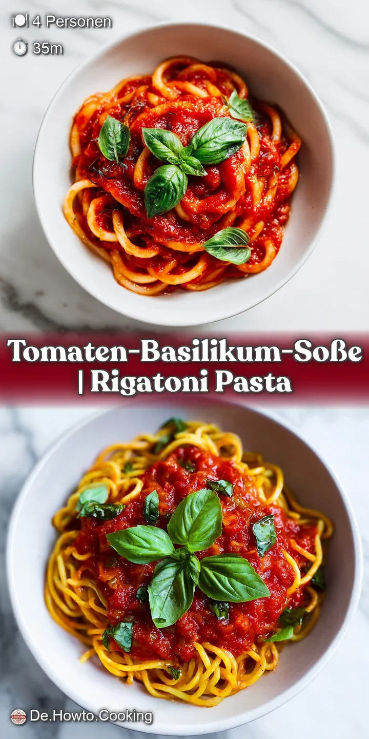 Detailaufnahme einer st&uuml;ckigen, leuchtend roten Sauce mit kleinen &Ouml;ltr&ouml;pfchen und zarten, gr&uuml;nen Basilikumst&uuml;cken.