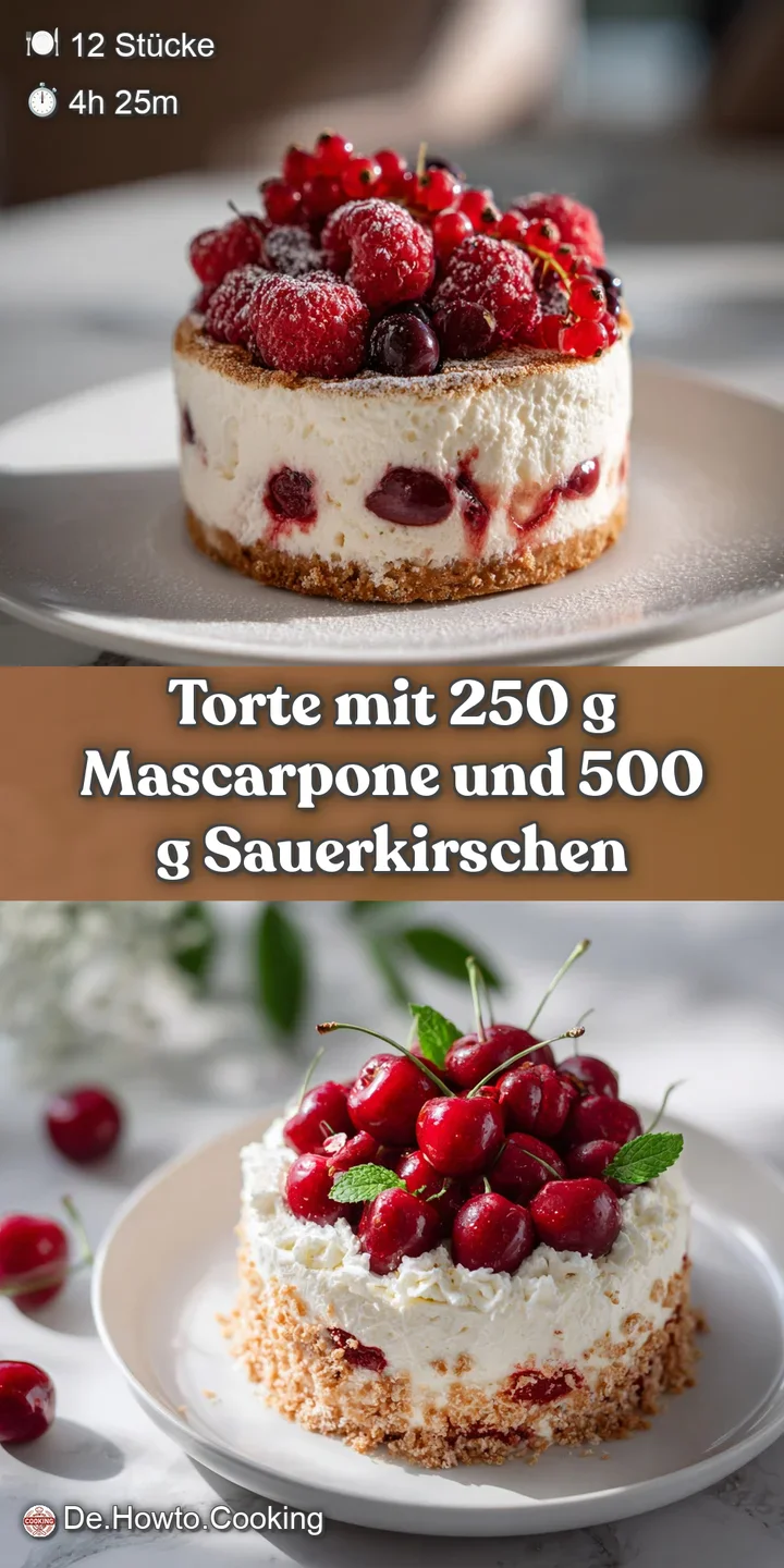 Torte mit 250 g Mascarpone und 500 g Sauerkirschen - appetizing dish ready to serve
