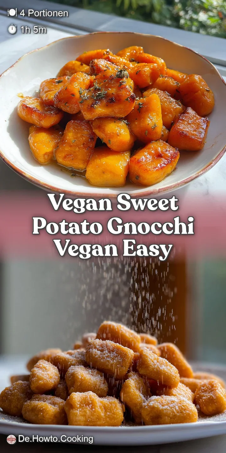 Close-up of pillowy sweet potato gnocchi with a crispy, golden exterior. The creamy interior hints at a melt-in-your-mouth...