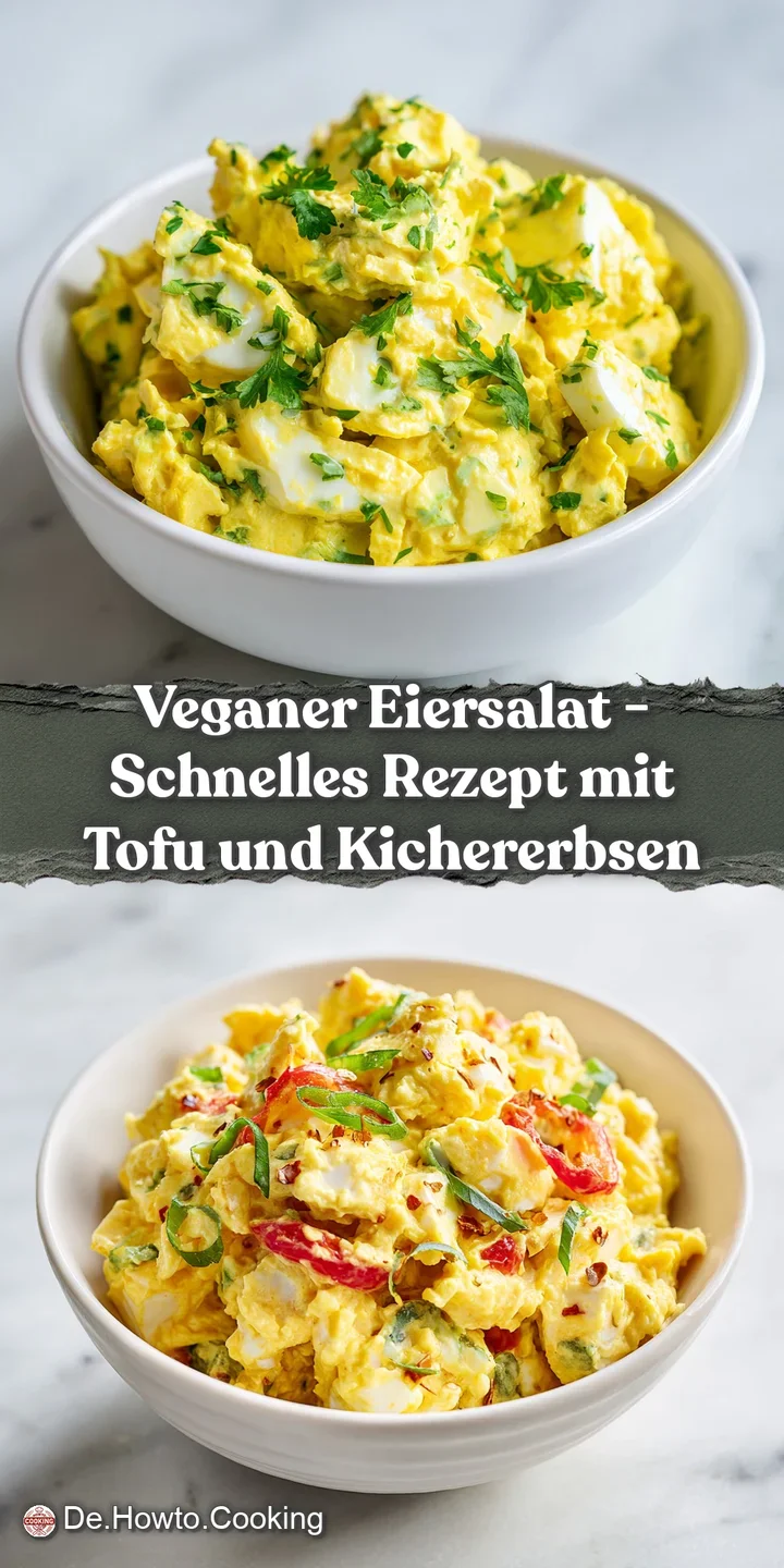 Close-up of a fork lifting creamy, textured vegan 'egg' salad with visible chives.