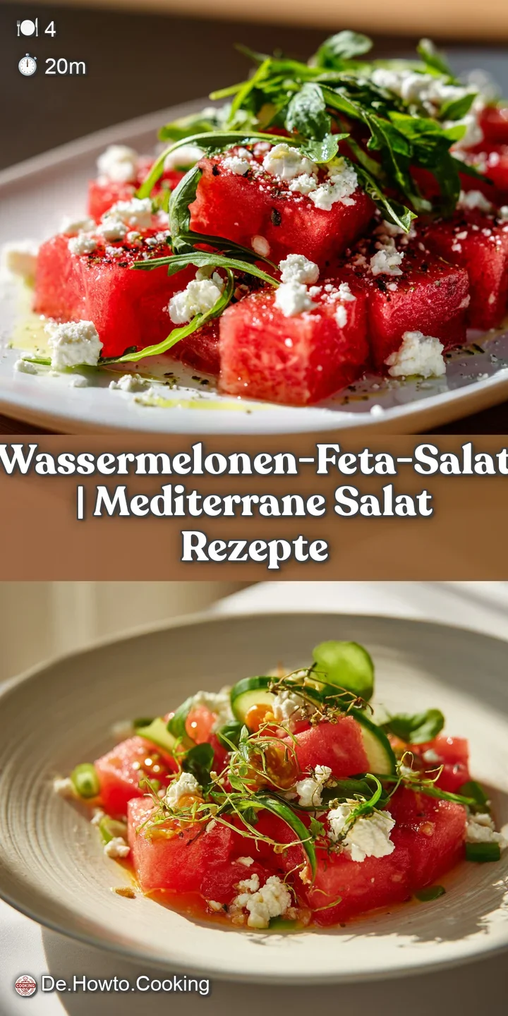 Juicy red watermelon chunks and creamy white feta cheese interspersed with fresh green mint leaves.