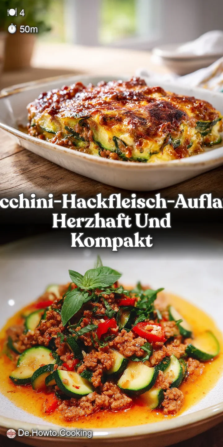 Up-close, creamy, cheesy zucchini and meat casserole with browned edges, promising warmth and savory flavors.