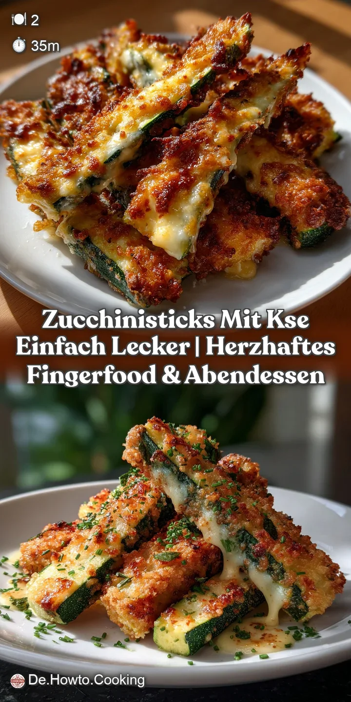 Crispy, golden zucchini sticks arranged on a dark plate, sprinkled with melted, bubbly cheese. Hints of herbs.