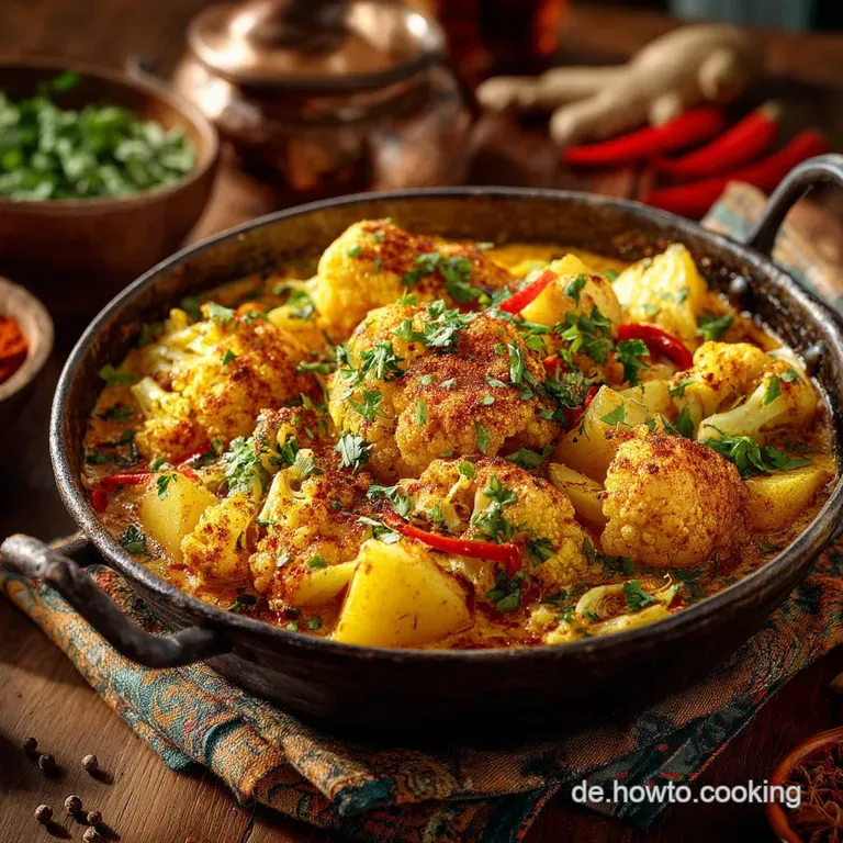 Aloo Gobi Das indische Blumenkohl Kartoffel Curry Veganer Klassiker presentation
