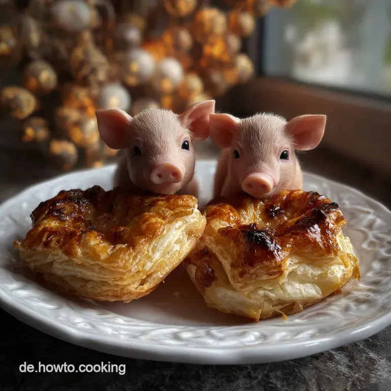 Elegant plate showcasing flaky pastry bites. Deep golden brown against a white plate, garnished with vibrant green herbs a...