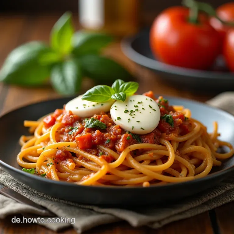 BlitzNudeln mit Pesto Rosso und Mozzarella Pasta Pronto Rosso presentation