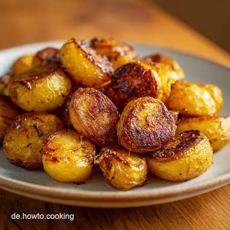A generous serving of Bratkartoffeln on a rustic plate, sprinkled with fresh parsley and served with a creamy dipping sauce.