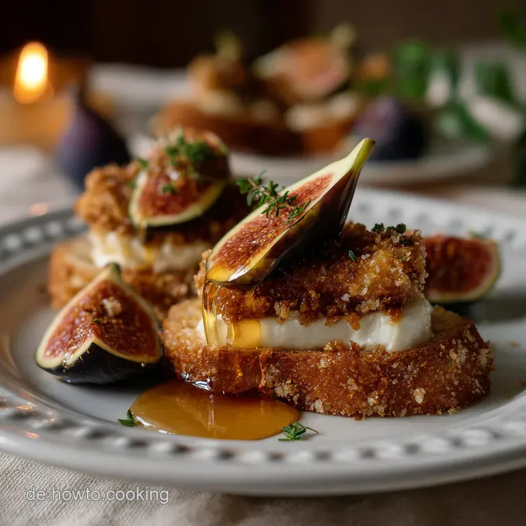 Elegant, circular canap&eacute;s featuring melted brie and cranberry atop toasted baguette slices, artfully arranged on a dark wo...