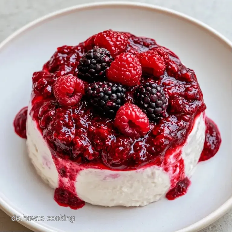Sechs elegante Dessertgl&auml;ser mit wei&szlig;er Creme und violetten Beeren auf einer hellen Fl&auml;che, sanft beleuchtet.