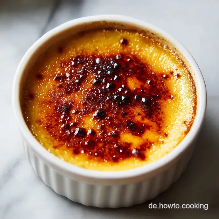Elegant ramekin filled with shimmering, burnt sugar atop a creamy, vanilla-flecked custard. Garnished with fresh mint for ...