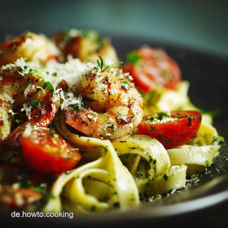 Garnelen Pasta Cremiger Blitzklassiker Mit Zitrone Und Knoblauch presentation
