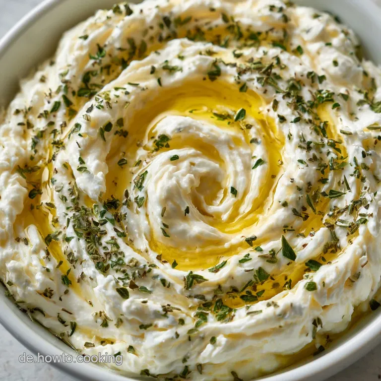 Elegante Holzplatte mit wei&szlig;em Dip, goldbraunem R&ouml;stbrot, gr&uuml;nen Oliven und einer Prise rotem Paprikapulver als Akzent.