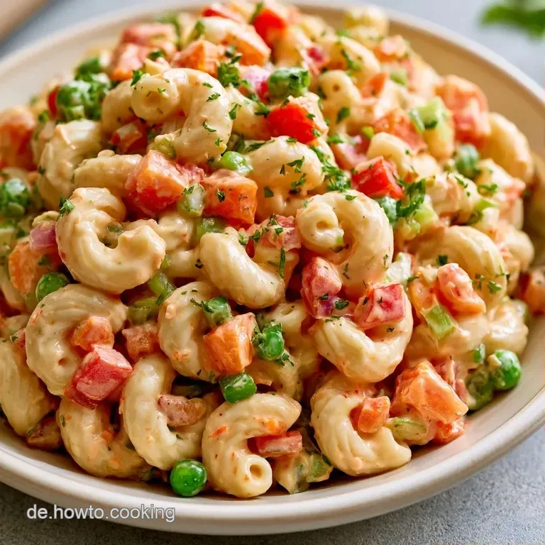 Eine helle Servierplatte mit gl&auml;nzenden, cremigen Pasta-Spiralen, orangefarbenen Karotten und zarten gr&uuml;nen Kr&auml;utern.
