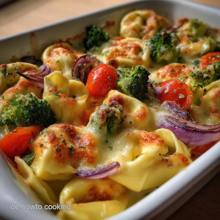 Vegetarischer Tortelliniauflauf Mit Gem&uuml;se Und K&auml;sehaube presentation