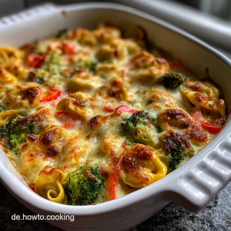 Vegetarischer Tortelliniauflauf mit Gem&uuml;se und K&auml;sehaube