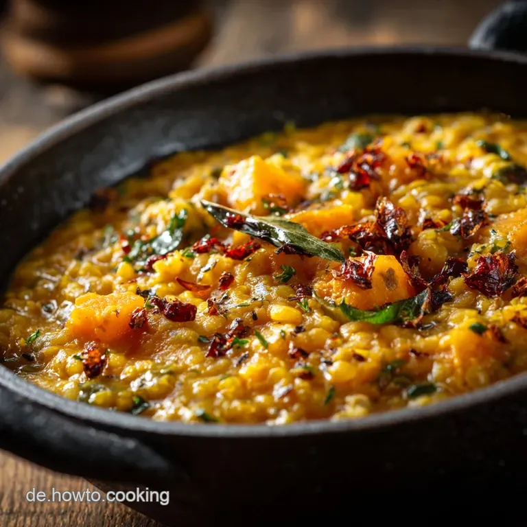 Dal Kaddu Deluxe: Cremiges Linsen-K&uuml;rbis-Curry mit aromatischem Tadka