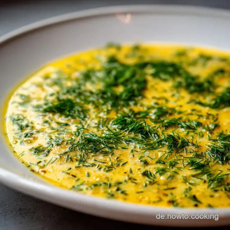 Gl&auml;nzende, hellgelbe Creme in einem kleinen Glasgef&auml;&szlig;, arrangiert mit frischem Gem&uuml;se auf einem hellen Holztisch.