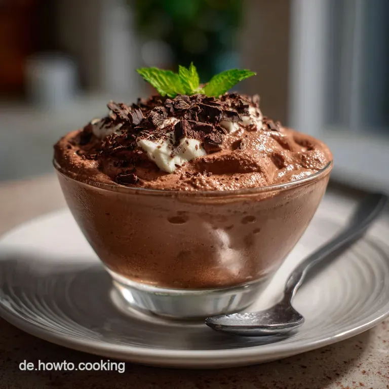 Individual servings of mousse in elegant stemmed glasses. Deep brown chocolate contrasted by vibrant red berries and mint ...