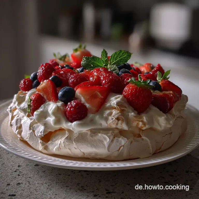 Delicate, airy dessert artfully arranged on a white plate, showcasing its soft, pillowy texture with a simple garnish.