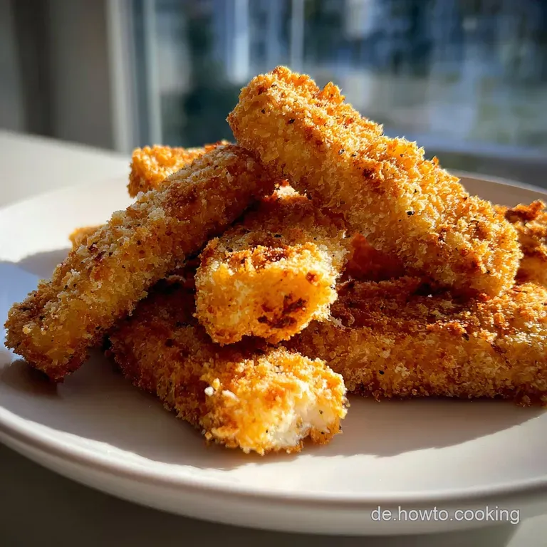 Crispy breaded fish sticks served with lemon wedges and a creamy dipping sauce. A visually appealing and balanced meal.